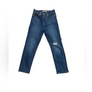 Levi’s Wedgie Straight Jeans 25 Distressed High Rise Blue Denim